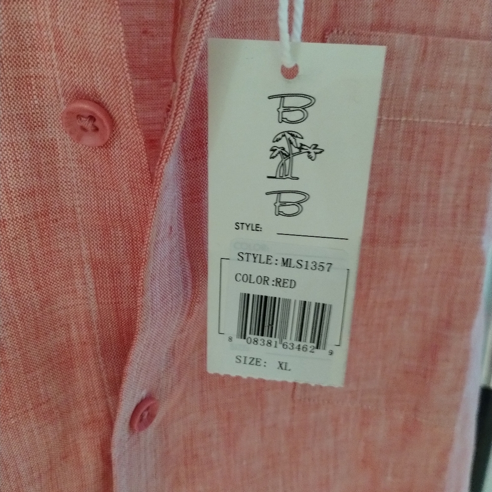 Bohio Mens 100% Linen Yarn-Dye Red Short Sleeve Pocket Shirt -Button Up Casual - Picture 3 of 7